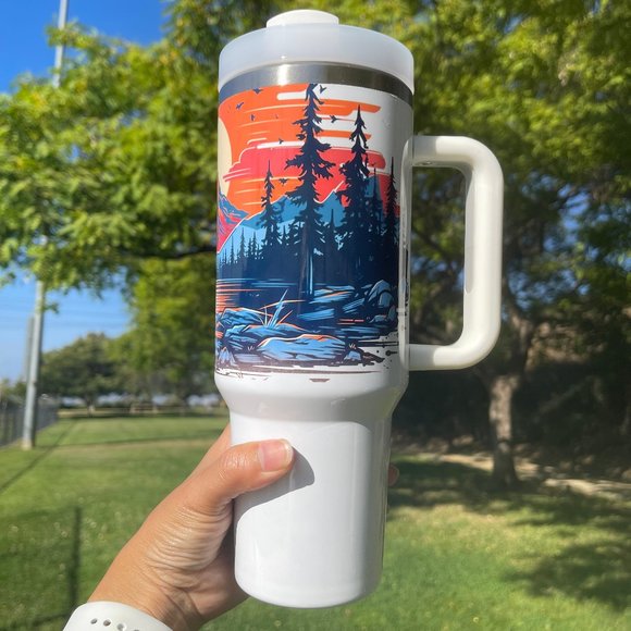 40 oz Tumbler Colorful Outdoor Camping Mountain View 40oz Double-wall vacuum ins - Picture 3 of 5